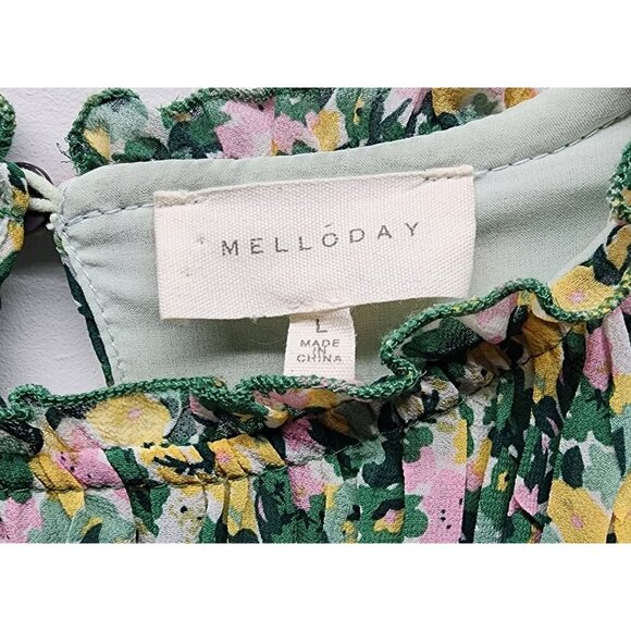Melloday Floral Ruffle-Sleeve Pleated Dress - Green & Multicolor Print - Picture 2 of 15
